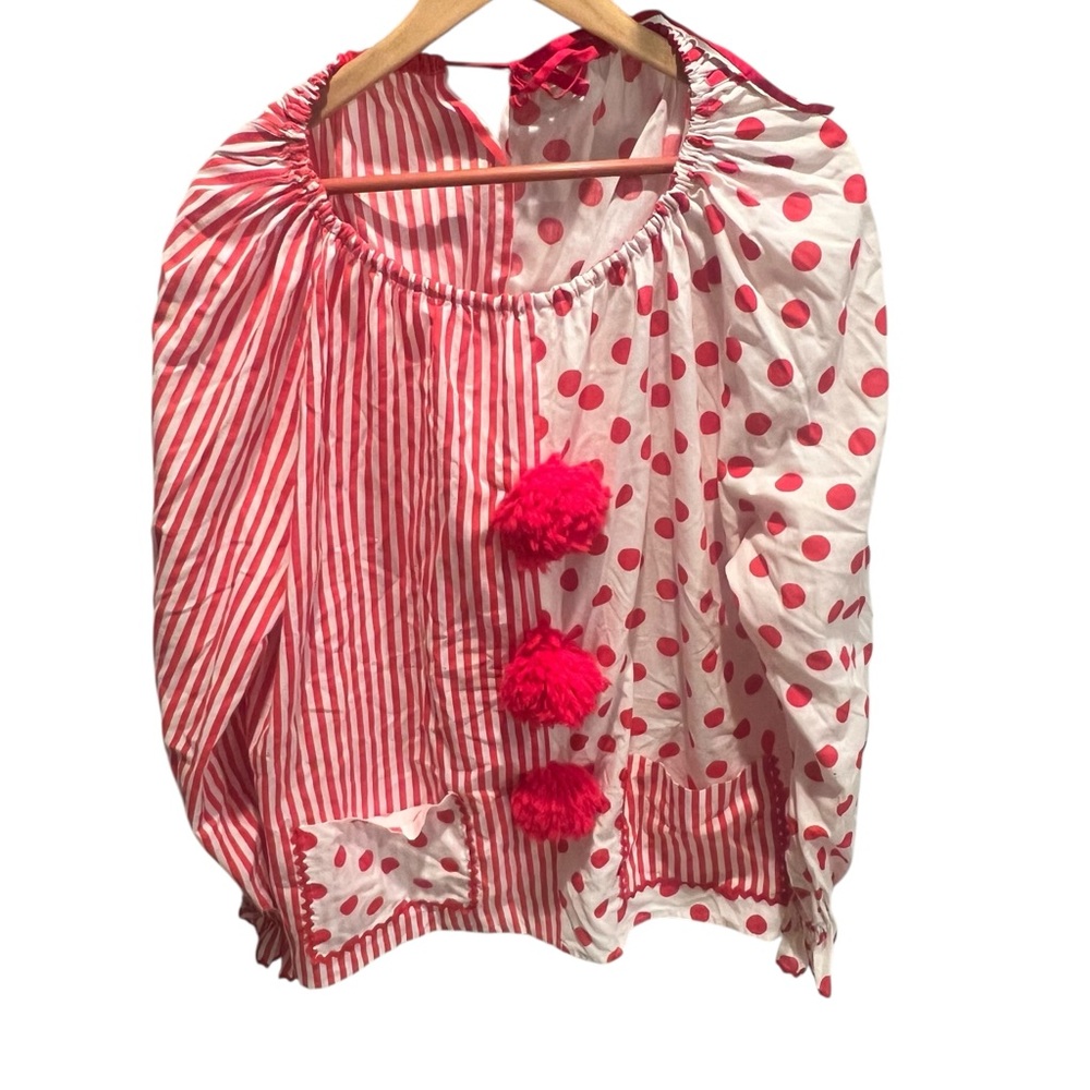 SOLD‎ Home sewn Red and White Polka Dot clown top XL - unisex